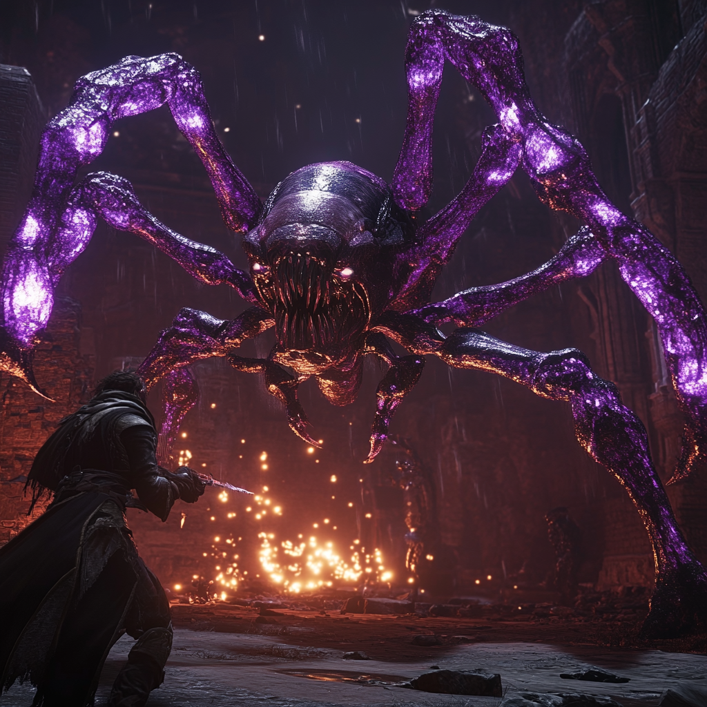 In-game scene with the Violet Spider Boss